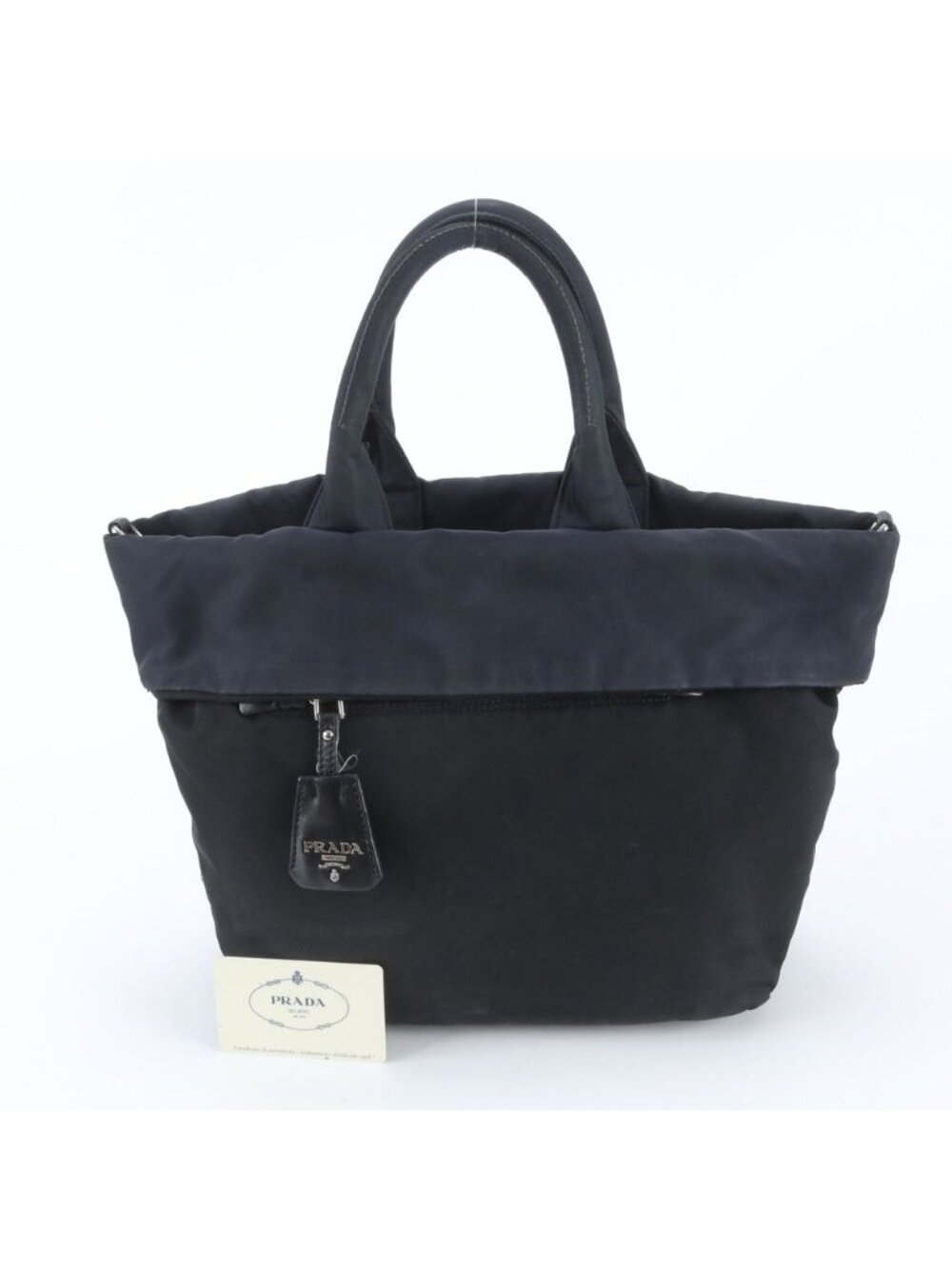 Prada Tessuto Nylon Leather Triangle Logo Reversible 2-Way Tote